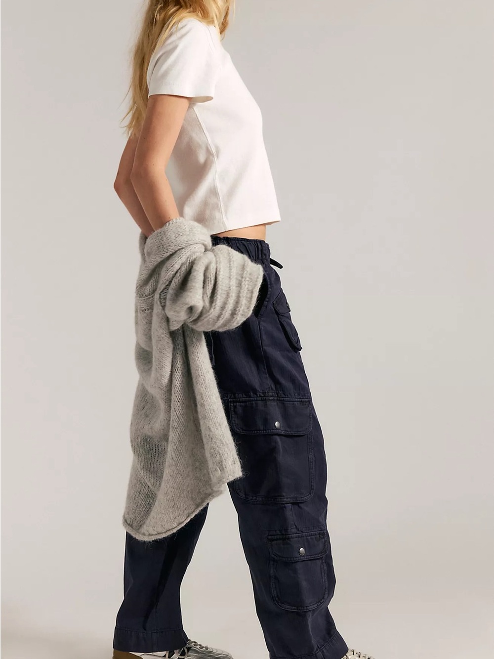 Free People Tahiti Cargo Pants Black Utility Drawstring Relaxed Fit S - Picture 3 of 12